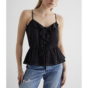 Express Women's Sleeveless Cami Size XS Black Ruffle Button Up Peplum NWT $44